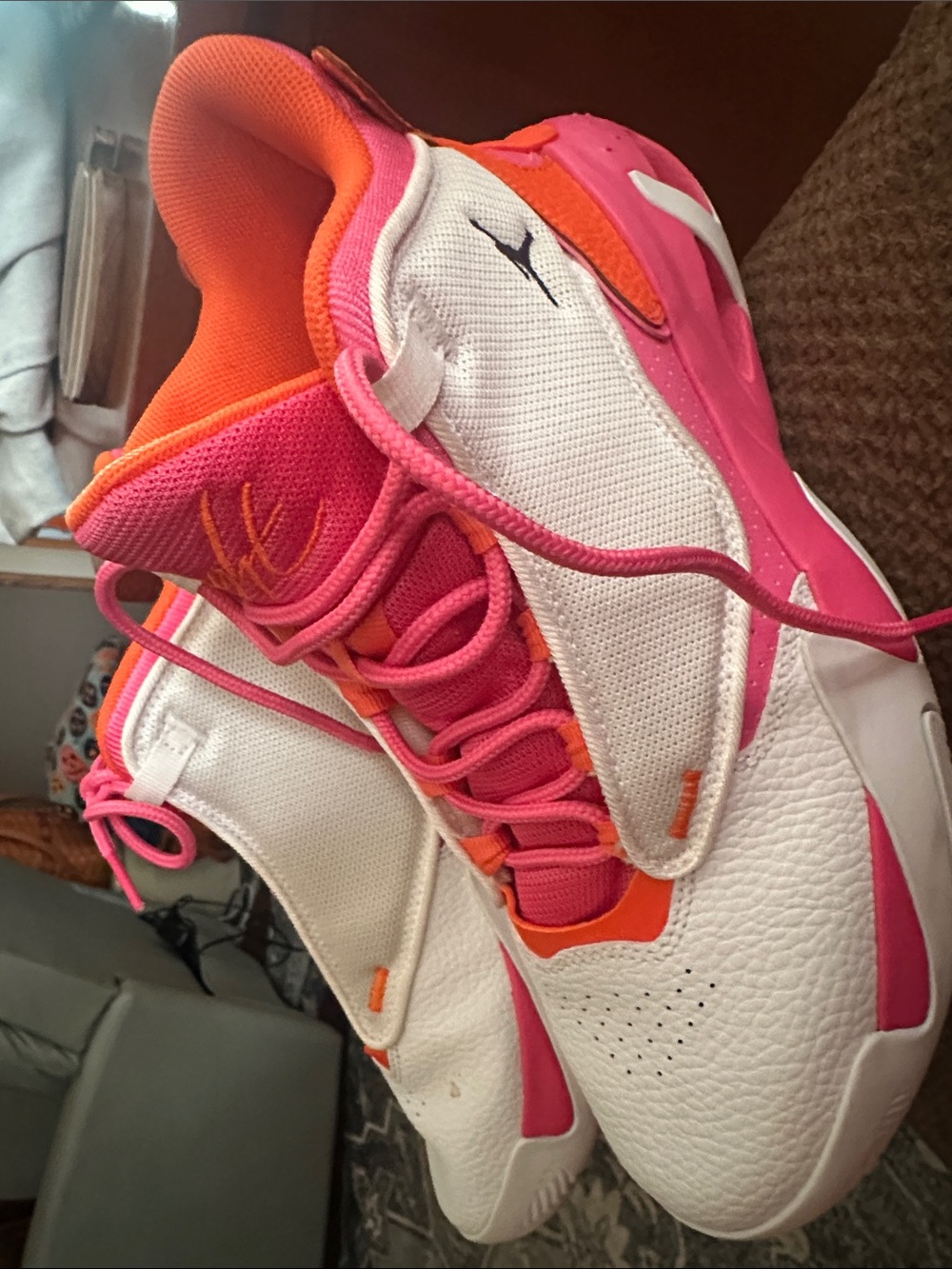 Jordan Women White Pink Orange Basketball Sneakers